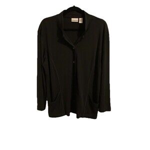 Chicos Size 3 Womens XL Jacket Pockets Black Button Up 3/4 Sleeves
